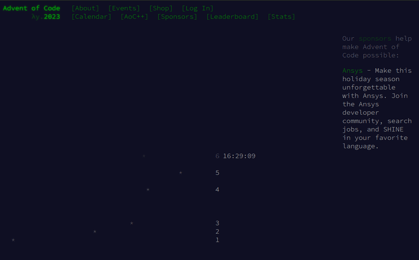 Advent of code landing page.