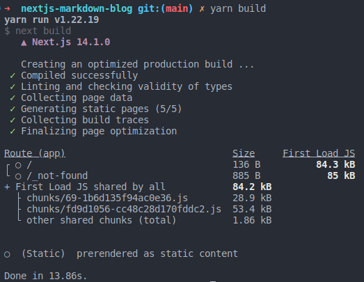  Next.js project build output
