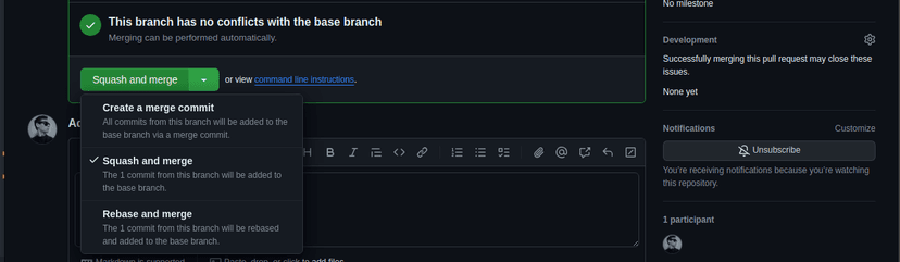 Squash and merge option