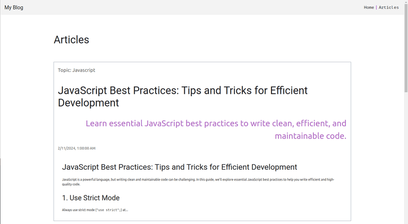 Styled articles page