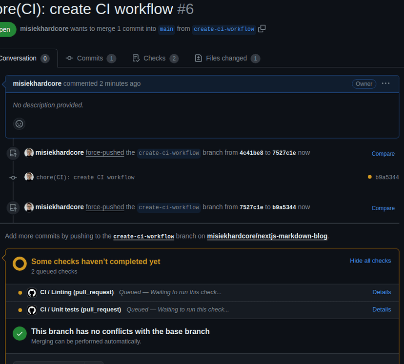 Pull request for the CI pipeline