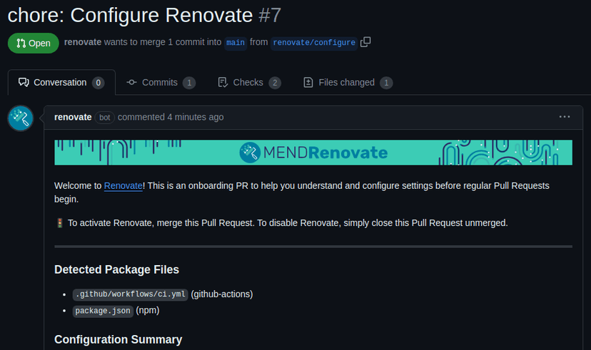 Renovate configuration PR